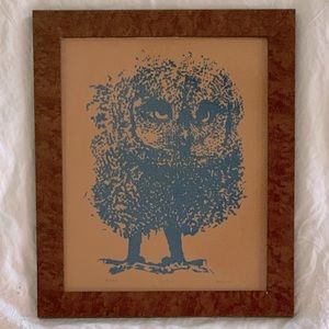 Adorable Framed Vintage Owl Print